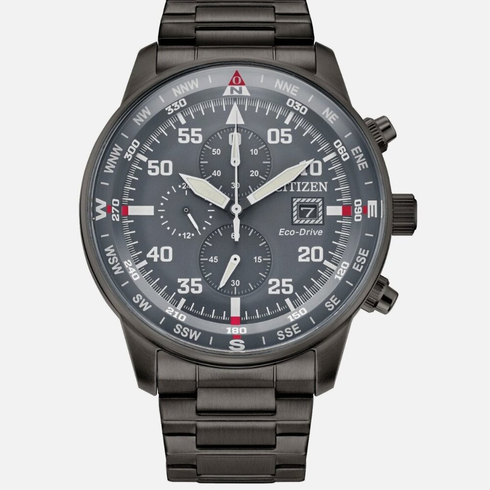 Citizen Men's Eco-Drive Chronograph Grey Stainless Steel Watch 44 MM
